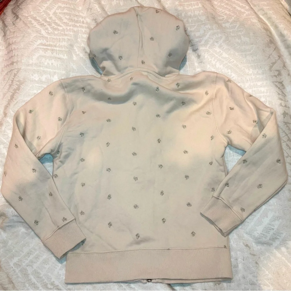 Bonpoint Ecru Cherry Print Zip-Up cream full zip hoodie